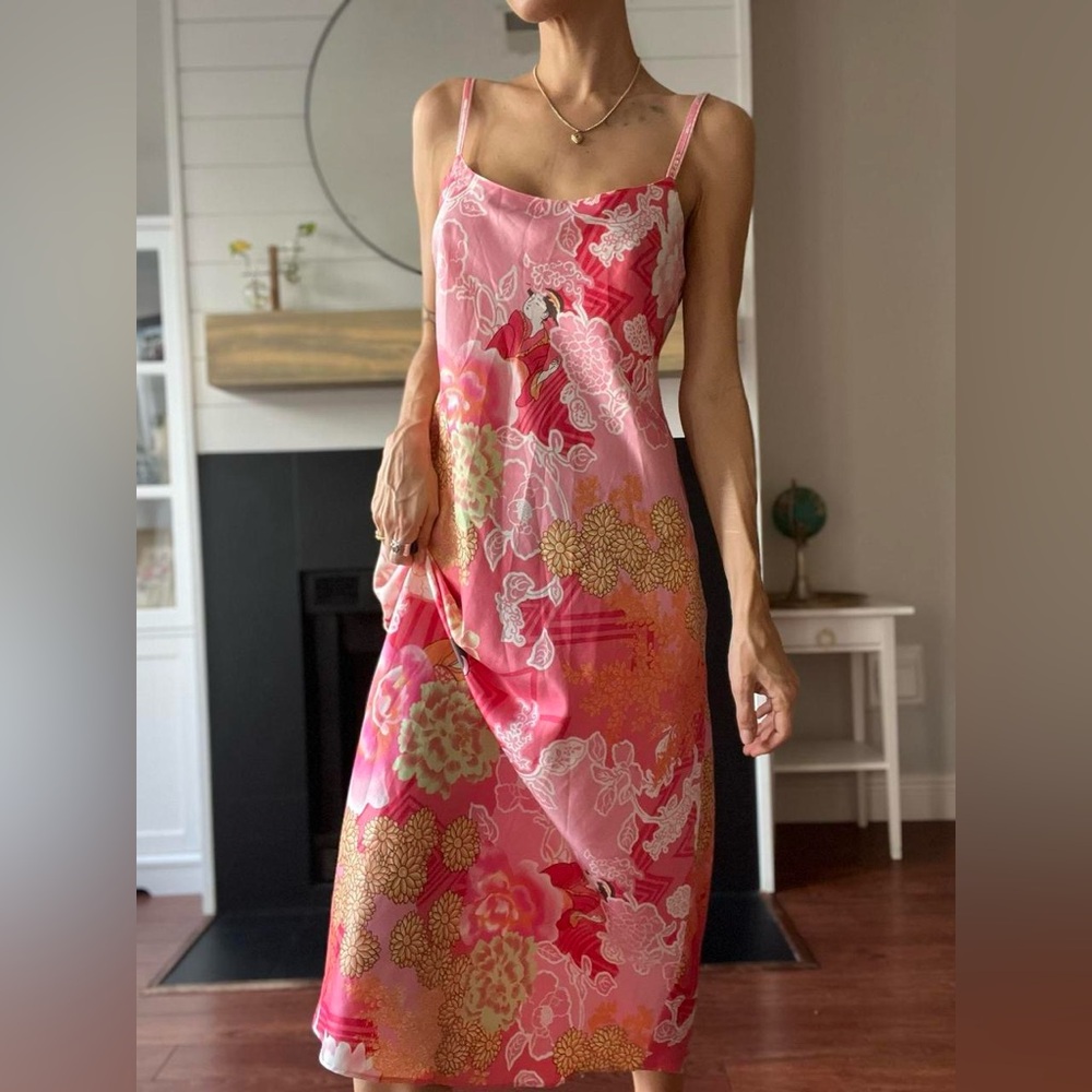 Natori Pink Slip Dress - Asian Oriental Print